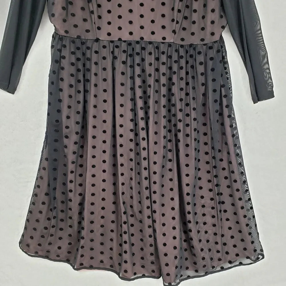 Motherhood Maternity Dress Womens Medium Polka Dot Mesh Overlay Long Sleeve